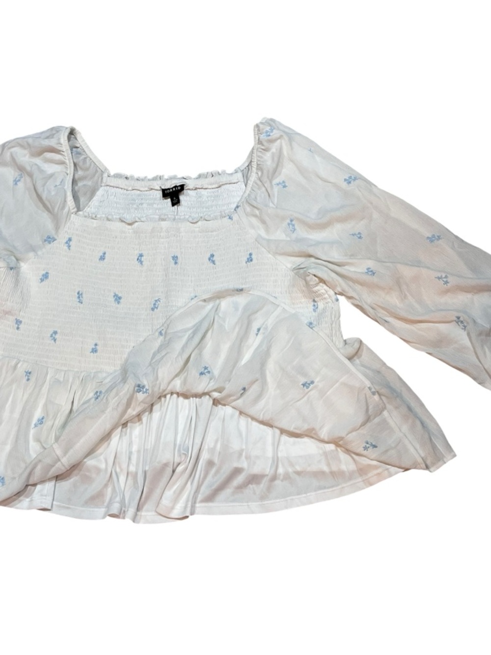 torrid White Boho Top Peplum Long Balloon Sleeve Blouse Babydoll Embroidered 4X - Picture 5 of 11